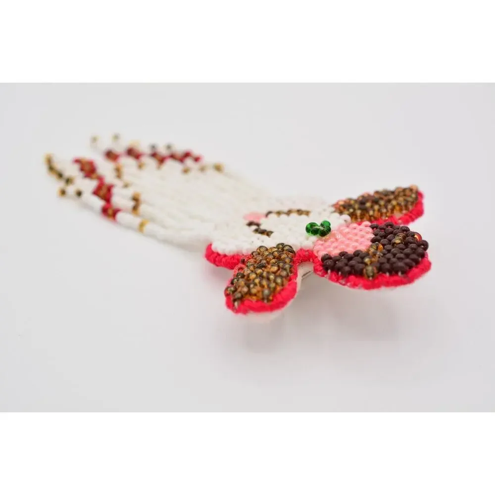 Vintage Angel Pin Brooch Beaded Dangle Fringe Fabric Christmas 1990s BinAT